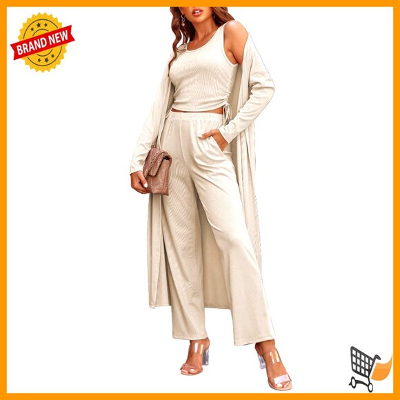 3 Piece Lounge Set Knit Cardigan Tank Top Pants Y2K Chic Comfy Loungewear